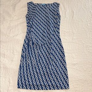 J. McLaughlin Navy and White Geometric Midi Dress